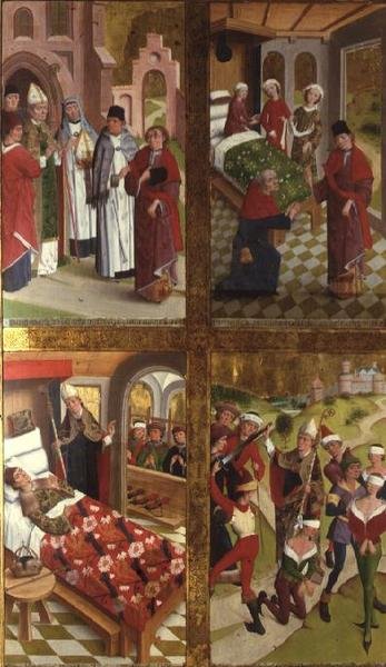 Scènes uit het leven van St. Nicolaas van het binnenste gedeelte van de linker buitenvleugel van het voormalige hoofdaltaar in de St. Nicolaaskerk door Hermen Rode
