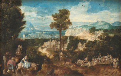 Landschap met de vlucht naar Egypte door Herri met de Bles