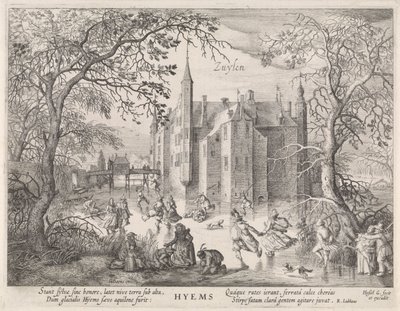 Activiteiten op het ijs voor kasteel Zuylen door Hessel Gerritsz