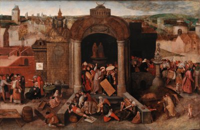 Christus verdrijft de handelaars uit de tempel, ca. 1570-1575 door Hieronymus (follower of) Bosch