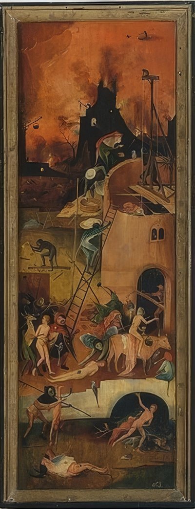De hooikar (drieluik). Linker paneel door Hieronymus Bosch