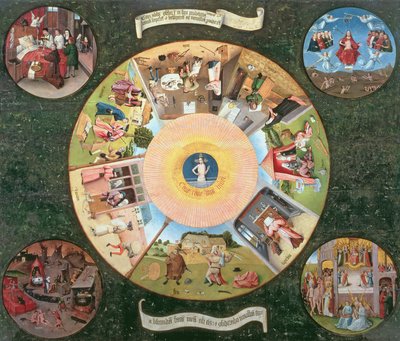 Tafelblad van de zeven hoofdzonden en de vier laatste dingen door Hieronymus Bosch