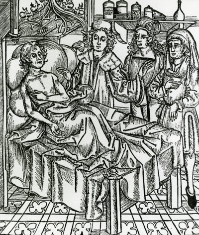 Dokters onderzoeken een melaatse door Hieronymus Brunschwig
