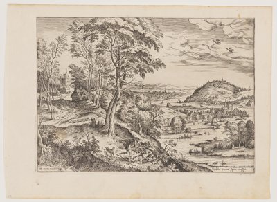 Cephalus en Procris, uit Landschappen met Bijbelse en Mythologische Taferelen door Hieronymus Cock