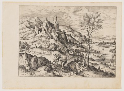 Daphne vervolgd door Apollo, uit Landschappen met bijbelse en mythologische scènes door Hieronymus Cock