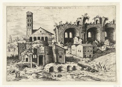 Gezicht op de Tempel van Romulus en de basiliek van Constantijn door Hieronymus Cock