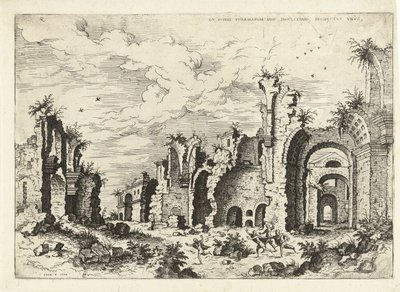 Gezicht op de Thermen van Diocletianus, uit de serie Romeinse ruïnes door Hieronymus Cock