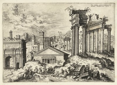 Gezicht op het Forum Romanum vanuit het Capitool door Hieronymus Cock