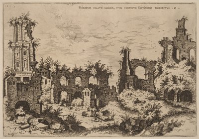 Ruïnes op de Palatijn met het Septizonium door Hieronymus Cock
