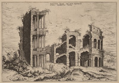 Het Septizonium en het Colosseum door Hieronymus Cock