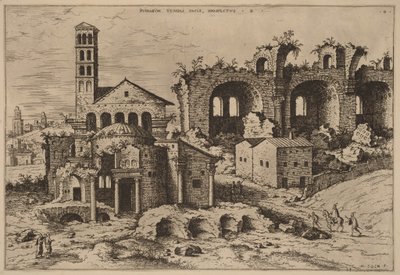De tempel van Augustus en Faustina, de tempel van Divus Romulus en de basiliek van Constantijn door Hieronymus Cock