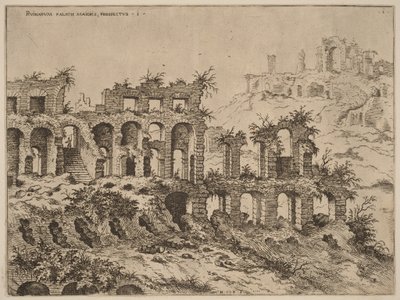 Uitzicht op het Colosseum met de Palatijn op de achtergrond door Hieronymus Cock