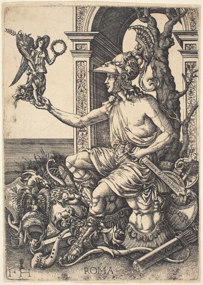 Personificatie van Rome door Hieronymus Hopfer after Giovanni Battista Palumba