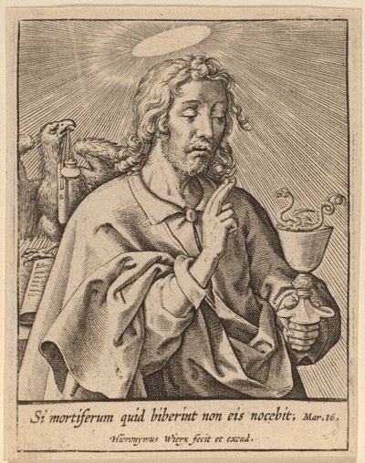 Si mortiferum quid biberint ... (Sint Johannes de Evangelist) door Hieronymus Wierix