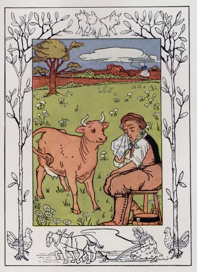 De Oude Man en Zijn Vrouw (kleur litho) door Hilda Broughton