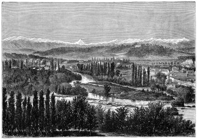 De Pyreneeën gezien vanaf het terras van het kasteel in Pau, Frankrijk, 1879 door Hildibrand