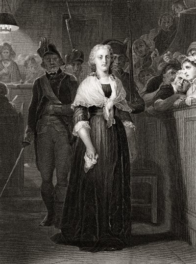 Marie Antoinette voor het Revolutionaire Tribunaal, 14 oktober 1793, gegraveerd door William French (ca.1815-98) door Hippolyte Delaroche