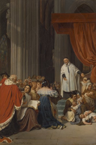 Sint Vincent de Paul predikt aan het hof van Lodewijk XIII voor de verlaten kinderen door Hippolyte Delaroche