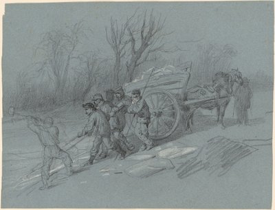 Arbeiders Verzamelen IJs aan de Waterkant door Hippolyte Lalaisse