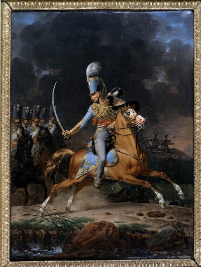 Kolonel van de Huzaren circa 1815 - 1816. Schilderij door Lecomte gedateerd 1816. Collectie 