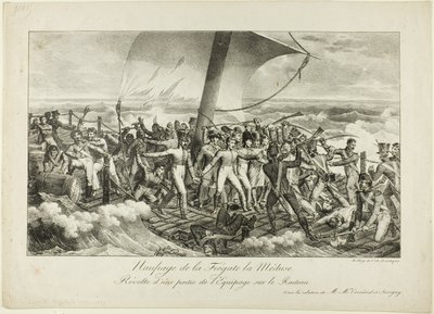 Schipbreuk van de fregat Medusa. Opstand van enkele bemanningsleden op het vlot door Hippolyte Lecomte