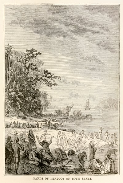Groepen Hindoestanen van beide geslachten, uit De Reis om de Wereld in Tachtig Dagen door Jules Verne (1828-1905), 1873 door Hippolyte Leon after Benett