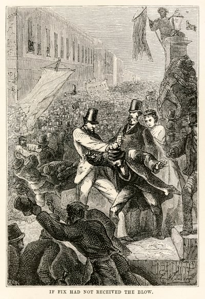 Als Fix de klap niet had ontvangen, uit De Reis om de Wereld in Tachtig Dagen door Jules Verne (1828-1905) gegraveerd door Henri-Théophile Hildebrand (1824-97), 1873 door Hippolyte Leon after Benett