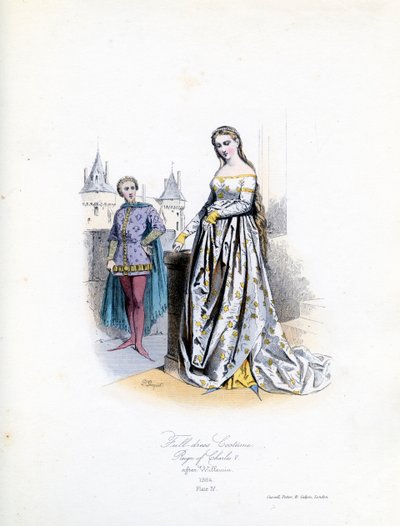 Adellijke vrouw in vol ornaat door Hippolyte Louis and Polydore Pauquet