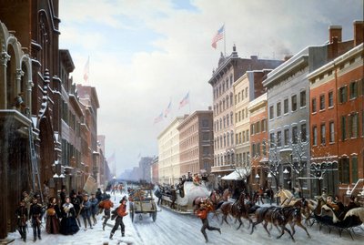 Straat in Manhattan, New York in 1840 door Hippolyte Victor Valentin Sebron