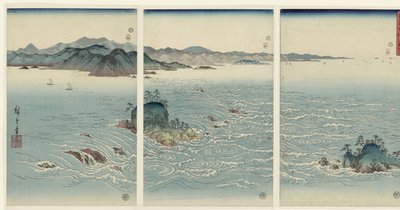 Gezicht op de draaikolken te Naruta in de provincie Awa (Sneeuw, maan en bloemen) door Hiroshige (I) , Utagawa