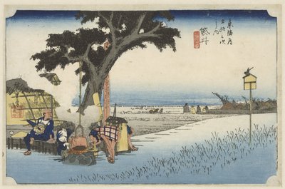Theehuis in de buitenlucht in Fukuroi door Hiroshige (I) , Utagawa