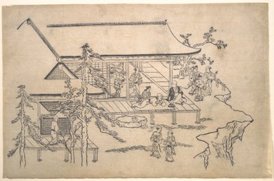Scène met bloemenbezichtiging door Hishikawa Moronobu