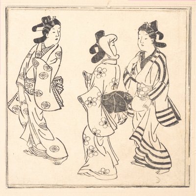 Blad uit een boek getiteld: Wakoku Hiaku-jo: Honderd Japanse vrouwen door Hishikawa Moronobu