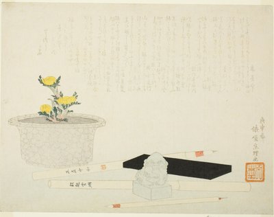 Pot Adonis met Schrijfbenodigdheden door Hishikawa Sori III