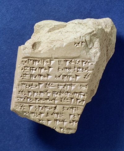 Fragment van spijkerschrift uit Boghazkoy, Hettitisch, ca. 14e eeuw v.Chr. door Hittite