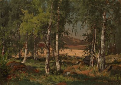 Landschap met berkenbosje en roggeveld door Hjalmar Munsterhjelm