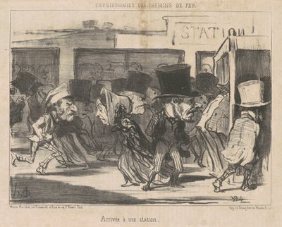Aankomst bij een station door Honoré Daumier