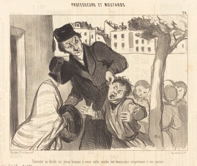 Hoe men een jonge man overtuigt om te komen... door Honoré Daumier