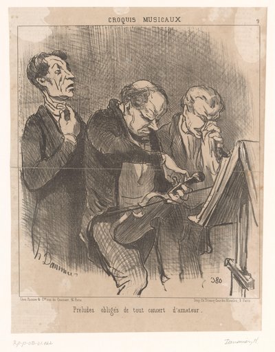Drie amateur muzikanten voor een concert door Honoré Daumier