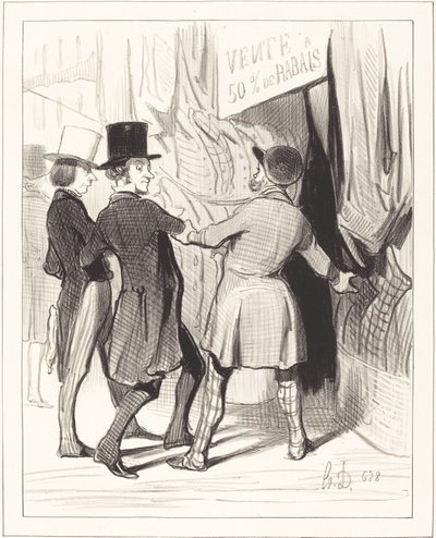 Entrez Messieurs... voici de magnifiques... door Honoré Daumier