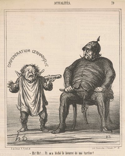 Hi! hi! ... Hij heeft de boter van mijn boterham gelikt door Honoré Daumier