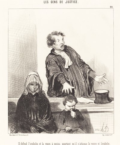 Hij verdedigt de wees en de weduwe, tenzij... door Honoré Daumier