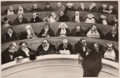 De wetgevende buik. Uitzicht op de ministeriële banken van de niet-geprostitueerde kamer van 1834 door Honoré Daumier