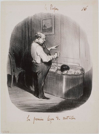 De Vaders - De eerste zwemles door Honoré Daumier