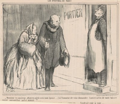 Meneer de conciërge, op weg naar een avondje uit door Honoré Daumier