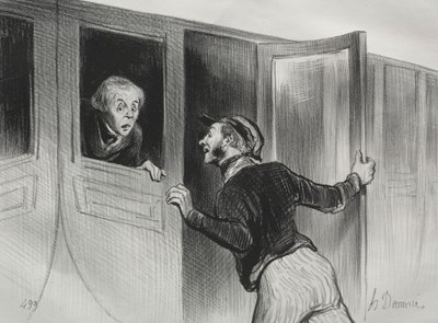 De spoorwegen, plaat 11: Het gevaar van slapen tijdens een reis, 1843 door Honoré Daumier