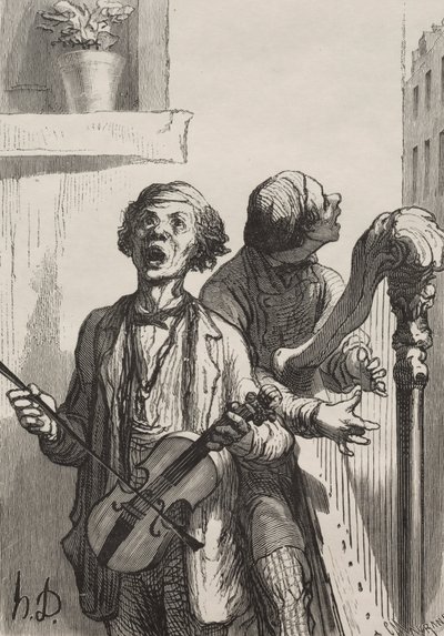 De zangers: Straatzangers door Honoré Daumier