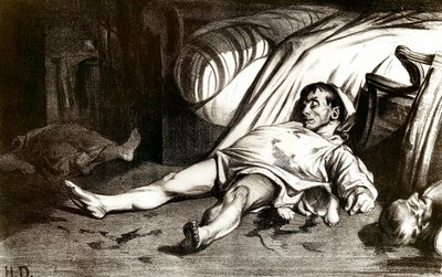 Het bloedbad van Rue Transnonain op 14/04/1834: het leger slacht de bewoners van het gebouw 12 Rue Transnonain in Parijs af na de dood van een van hun officieren - Lithografie door Honore Daumier door Honoré Daumier