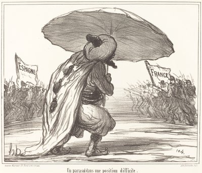 Een parasol in een moeilijke positie door Honoré Daumier