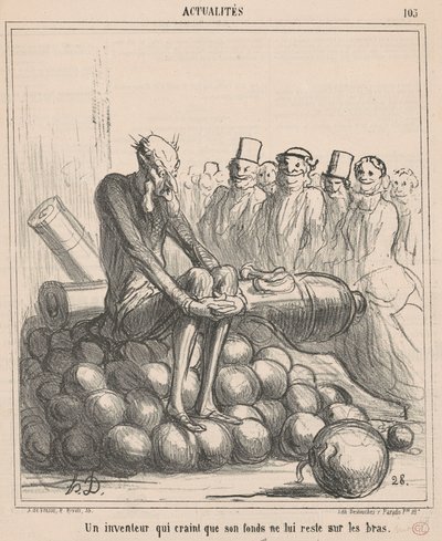 Een uitvinder die bang is dat zijn fonds hem blijft... door Honoré Daumier